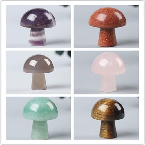 1PC Mini Mushroom Statue Natural Stone Carving Decorative Reiki Quartz Healing cCrystal Handicraft Ggift Home Decoration