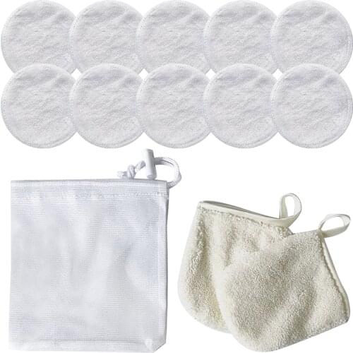 10pcs 3 Layer Reusable Make Up Remover Pads Women Girls Organic Bamboo Soft Facial Cleaning Pads Set Face Washable Cleaning Pads