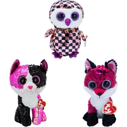 15cm Ty Big Eyes Sequins Flippables Animal Plush Toys Unicorn Cat Owl Collection Cute Dolls Boy Girl Christmas Present