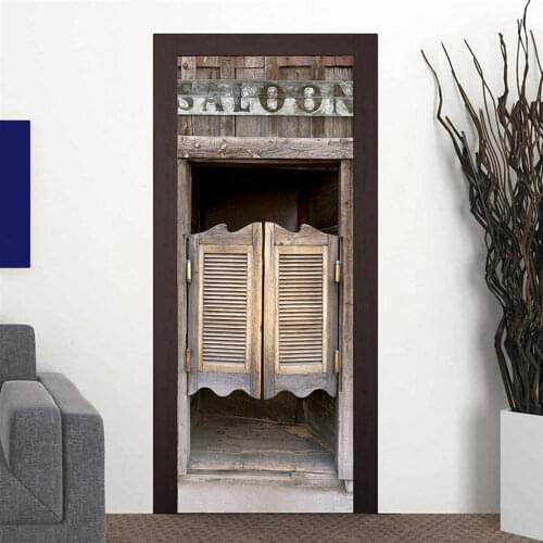 2Pcs/Set Color Saloon Door Art Decor Home Creative DIY 3D Door Stickers Pattern for Wall Room Home Door Decor Decoration