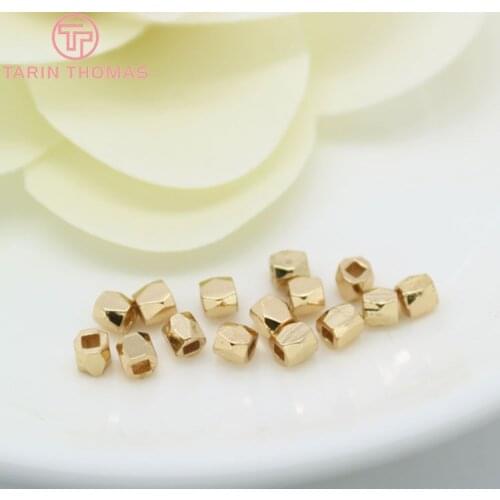 10PCS 3MM Hole 1.5MM 24K Champagne Gold Color Plated Brass Square Spacer Beads High Quality Diy Jewelry Accessories