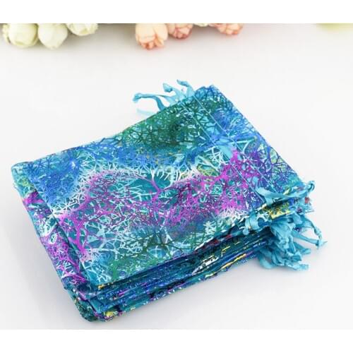 500pcs/lot Blue Coralline Organza Bags Cute Jewelry Packaging Bag Favor Drawstring Gift Bag Organza Pouches 7x9cm/9x12cm/10x14cm