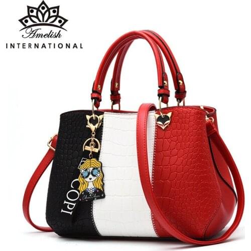 AMELISH Fashion Panelled Color Luxury Handbags Women Bags Designer High Quality Leather Top-handle Female Shoulder Handbag