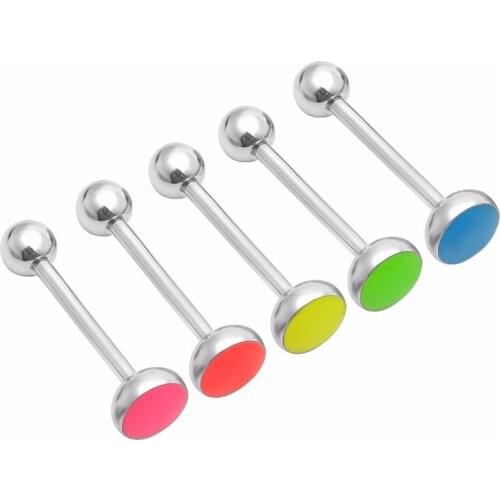 Free Shipping 50pcs Body Jewelry Glow Tongue/ Nipple Shield Ring Barbells Straight Bar 14G~1.6mmX16MM Body Piercing Jewelry