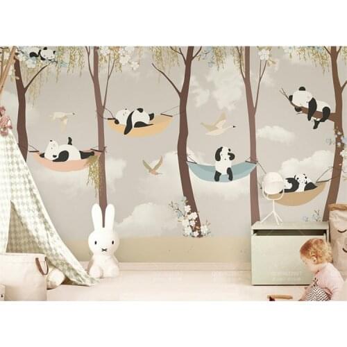 Childrens room wallpaper boy girl cartoon panda modern minimalist wall cloth bedroom backdrop Nordic style wallpaper