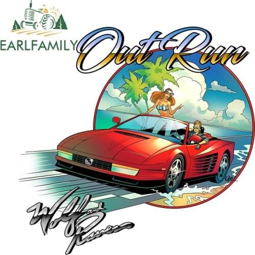 EARLFAMILY 13cm x 12.3cm for Out Run Car Stickers Creative Arcade Decals JDM Accessories Trunk Skateboard Waterproof DIY Goods