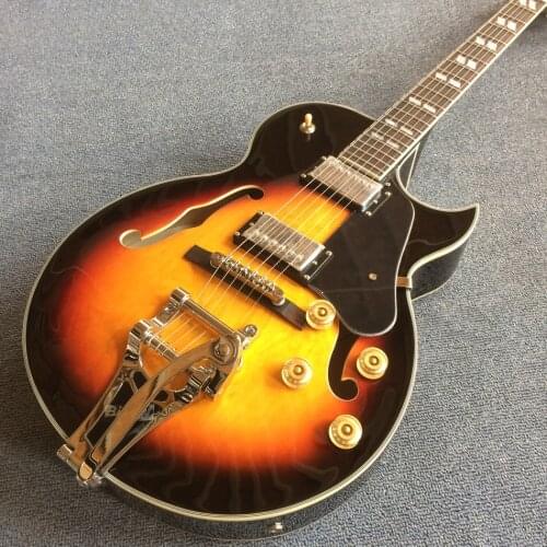 Jazz Hollow Body Electric Guitar, Rosewood fingerboard, 2 F holes, Tremolo system electric guitar, Free shipping