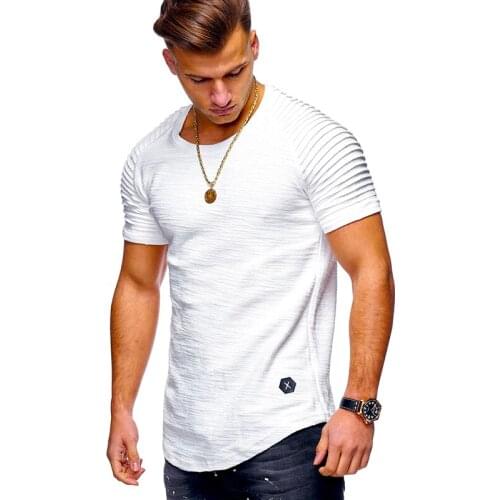 T-Shirt Men High Street Solid Color Mens T-shirt T Shirt Men Short Sleeves Stripe Fold Slim Fit Hipster Casual tee shirt man