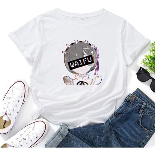 Japanese Cartoon Anime Pattern Woman T-shirts Cute Casual Tops for Women Simple Wild Tshirt Women O-neck T Shirt Women Cotton