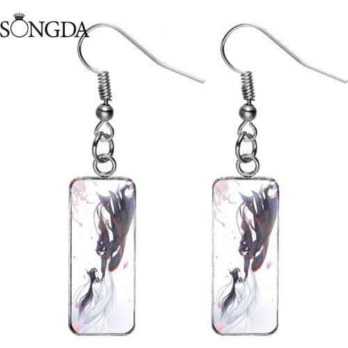 Hot Anime Mo Dao Zu Shi Rectangular Earrings Cute Cartoon Figure Wei Wuxian Lan Zhan Cosplay Earring Best Fans Souvenirs Gifts