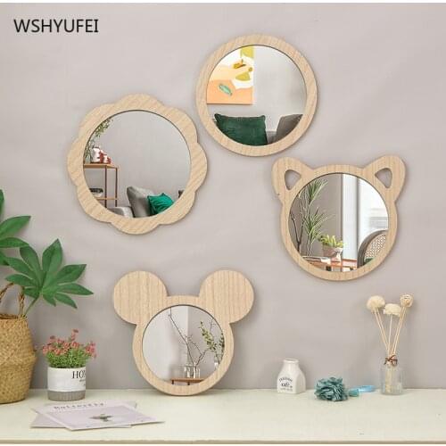 Creative Wall-mounted Cartoons Modeling Wooden Frame Mirror Home Decor Bedroom Entrance Kitchen Accessories Birthday Present
