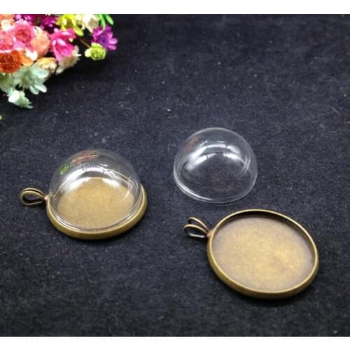 100ets/lot20mm hollow Glass dome setting bronze plated base connector set glass vials pendant DIY glass globe necklace pendants