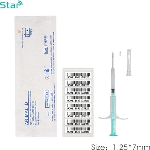 10pcs) 1.25*7mm Microchips RFID Syringe Dog Pet pig Animal Id Injector with 134.2khz ISO FDX-B injection chip Transponder