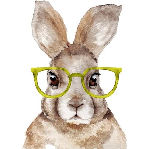 Cute Glasses Rabbit Wall Stickers for Kids room Refrigerator Cabinet Decor Cartoon Watercolor Bunny Wall Decals Home Decoration