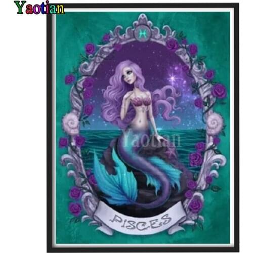 Cartoon mermaid girl with purple rose 5d diy diamond painting mosaic cross stitch full drill diamond embroidery gift home decor