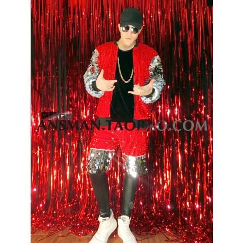Nightclub bar male singer DJ DS black gold mirror scales colorful hip-hop baseball uniform costume suit tracksuit