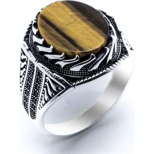 925 sterling Silver Tiger Eye Stone Men 'S Ring