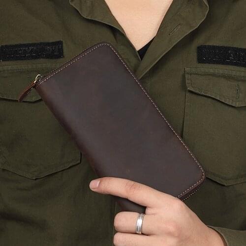 Men Wallet Leather Genuine Solid Men Wallets Leather Portfolios Vintage Style Long Card Holder Mens Clutch