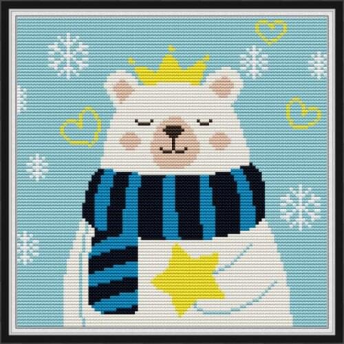 Crown Polar Bear cross stitch kit aida 14ct 11ct count print canvas cross stitches needlework embroidery DIY handmade