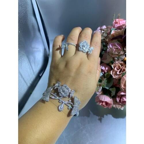 Janekelly Luxury Unique African Bangle Ring Set For Women Wedding Cubic Zircon Crystal CZ Dubai Bridal Jewelry Set