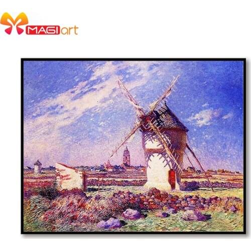 Cross stitch kits Embroidery needlework sets 11CT water soluble Canvas Patterns 14C Full Landscape windmill -NCMS149