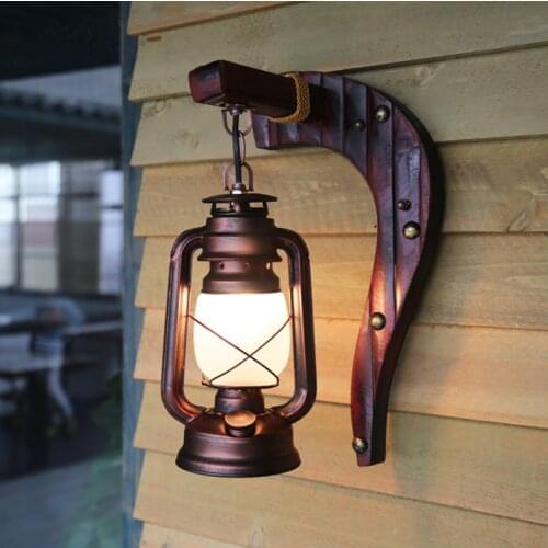 Old-fashioned bamboo/frosted glass wall lamps retro Kerosene lamp design E27 LED iron lamp for stairs&cafe&porch&aisle LDK027