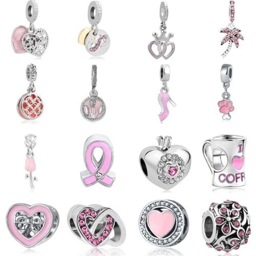 2020 new free shipping 4pcs/lot mix pink cross crown palm bow coffee cup ribbon ewelry bead fit Pandora charms bracelet X068