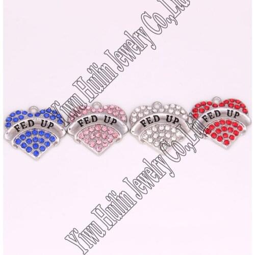 New Arrival 20 pcs a lot rhodium plated studded with sparkling crystal FED UP heart pendant