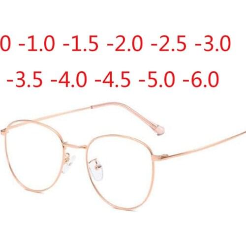 Classic Round Womens Metal Frame Optical Glasses Anti Blue Light Computer Oval Eyeglasses Diopter 0 -1.0 -2.0 To -6.0