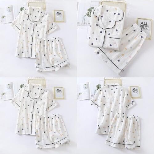 Japanese Summer New Ladies Cotton Gauze Short Sleeve Shorts Pajamas Suit Cute Heart-shaped Thin Section Home Service Suit Woman