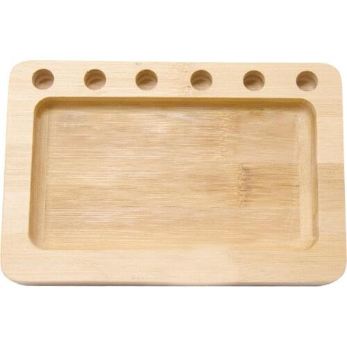 Wood Rolling Tray Mini Rolling Paper Console Multipurpose Tobacco Grinding Tray Herb Weed Tray with 6Tobacco Slots(4.96"x2.71")