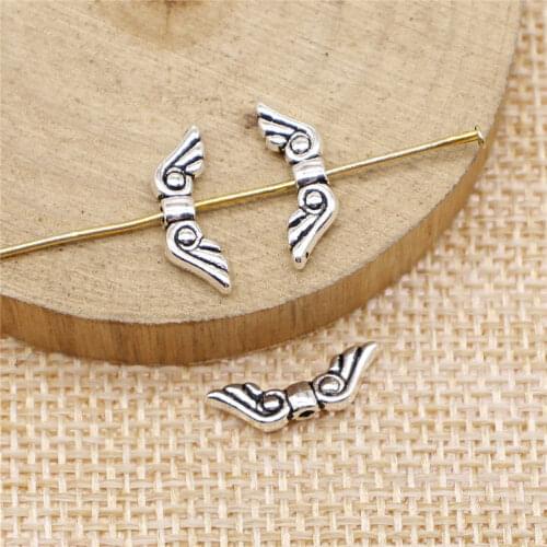 Handmade Pendants For Jewelry Accessories 80pcs Angel Wing Small Hole Beads 16x5mm Antique Silver Plated