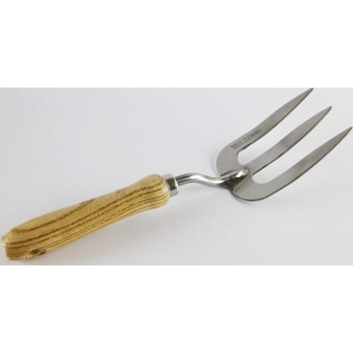 Garden Tools Stainless Steel Hand Fork with Wooden Handle Traditional Handheld Digging Fork for Planting Flowers & Vegetables