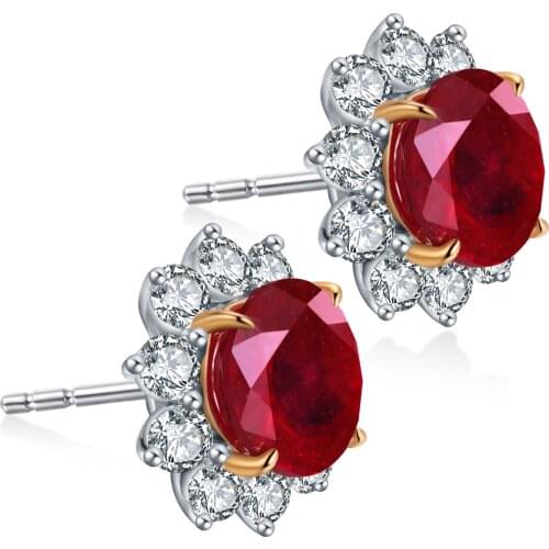 Natural Treatment Ruby Stud Earrings 2021 18K Gold 3.356ct 7*7mm Red Round Rose Cut Fashion Style Jewelry