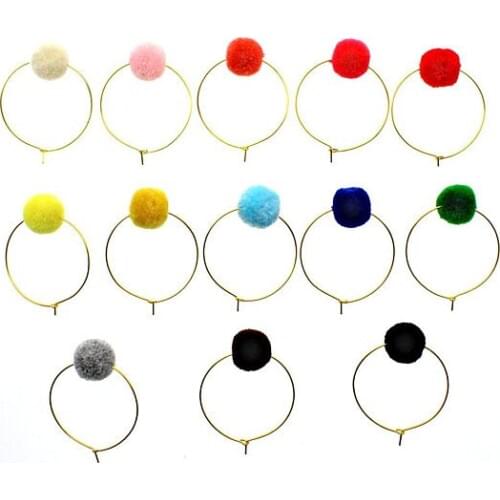 A pair pom pom hoop earrings adorable small pompoms(1.5cm) earrings accessories women jewelry hoop 36mm
