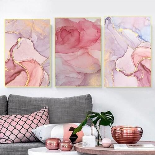 Modern Abstract Pink Gold Marble Wall Art Posters and Murals Nordic Living Room Canvas Painting Wall Paintings