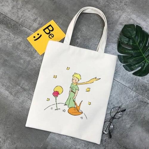 The Little Prince Art Print Reusable Shopping Bag Cute Cartoon Womens Shopping Bag Casual Woman Canvas Shoulder Tote Bags