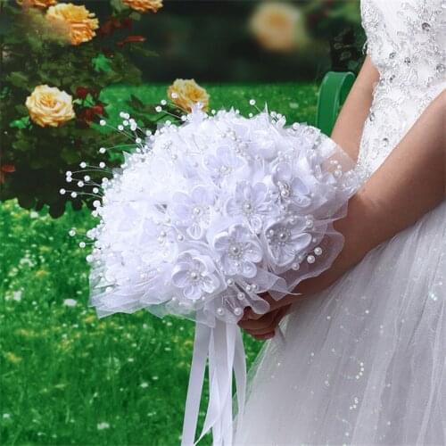 Wedding Supplies Bridal Wedding Bouquet Bridesmaid Holding Flower Silk Rose White Bouquet for Bride Marriage