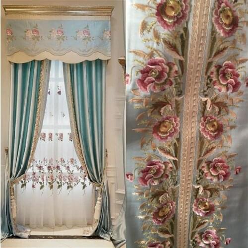 Light luxury American European idyllic high precision pure color silk embroidery lace curtain fresh embroidery window screen
