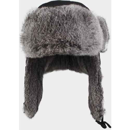 High Quality Mens 100% Real Rabbit Fur Winter Hats With Ear Flaps Outdoor Warm Snow Caps Russian Hat Bomber Cap For Women W00256