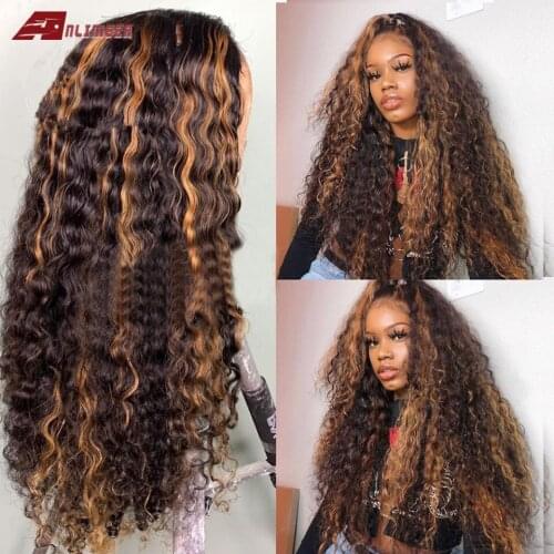 Highlight Brown Black Mix Color Water Wave Lace Front Wig T Part Lace Wig Remy Brazilian Deep Part Lace Front Wigs