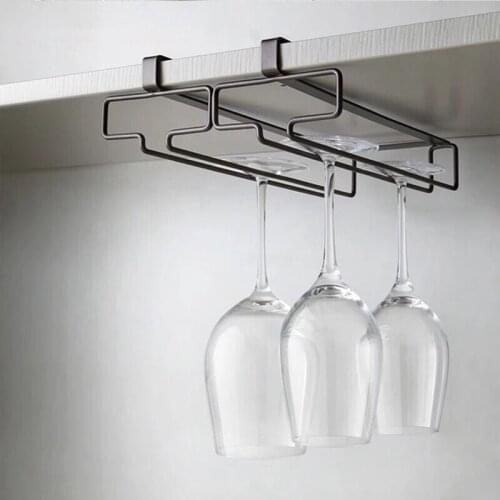Iron Wall Mount Wine Racks Wine Glass Hanging Holder Goblet Stemware Storage Organizer Rack Under Cupboard Kitchen Hanger Shelf
