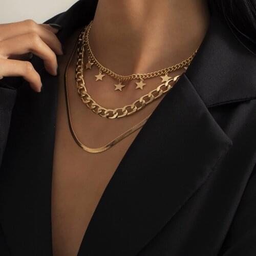 Womens 3-piece set star clavicle chain multi-layer necklace golden snake aluminum chain necklace jewelry gifts wholesale