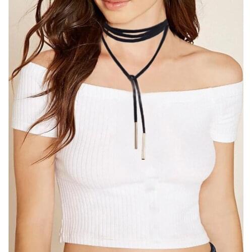 Fashion Elegant Long Black Leather Rope Choker Necklace Women Velvet Necklace Chocker Collars Trendy Jewelry cc Black Friday