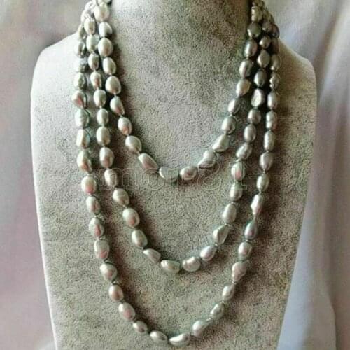 New 50" Long Womens Jewelry 8-9mm Gray Baroque Long Freshwater Pearl Necklace