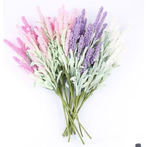 12 Heads/Bouquet Romantic Provence Artificial Flower Purple Lavender Bouquet With Green Leaves For Home Party Decorations