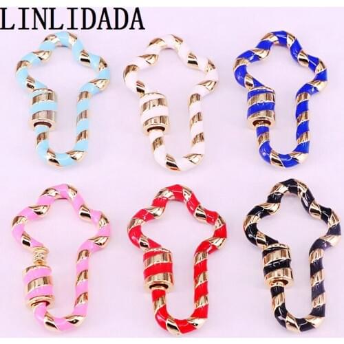 5Pcs, 22*35MM, White Black Red Pink Blue Enamel Pave Cross Shape Clasp, Gold Plated Screw Clasp