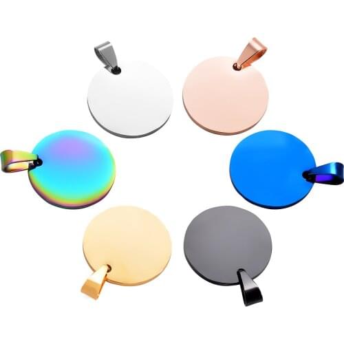 5Pcs/lot Stainless Steel Round Military Army 6 Colors High Mirror Polish Blank Tag Charm Pendant Necklace Jewelry Wholesale