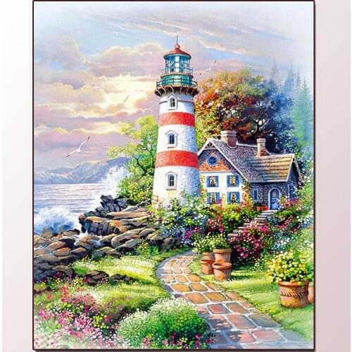 5D Full Diamond Painting Scenic Lighthouse DIY Embroidery Decorations For Home Rhinestones Pictures