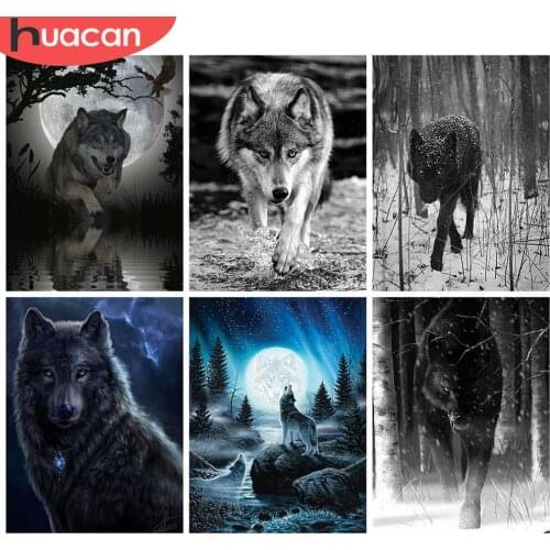 HUACAN 5d Diamond Painting Wolf Mosaic Needlework Handmade Gift DIY Diamond Embroidery Animal Home Decor
